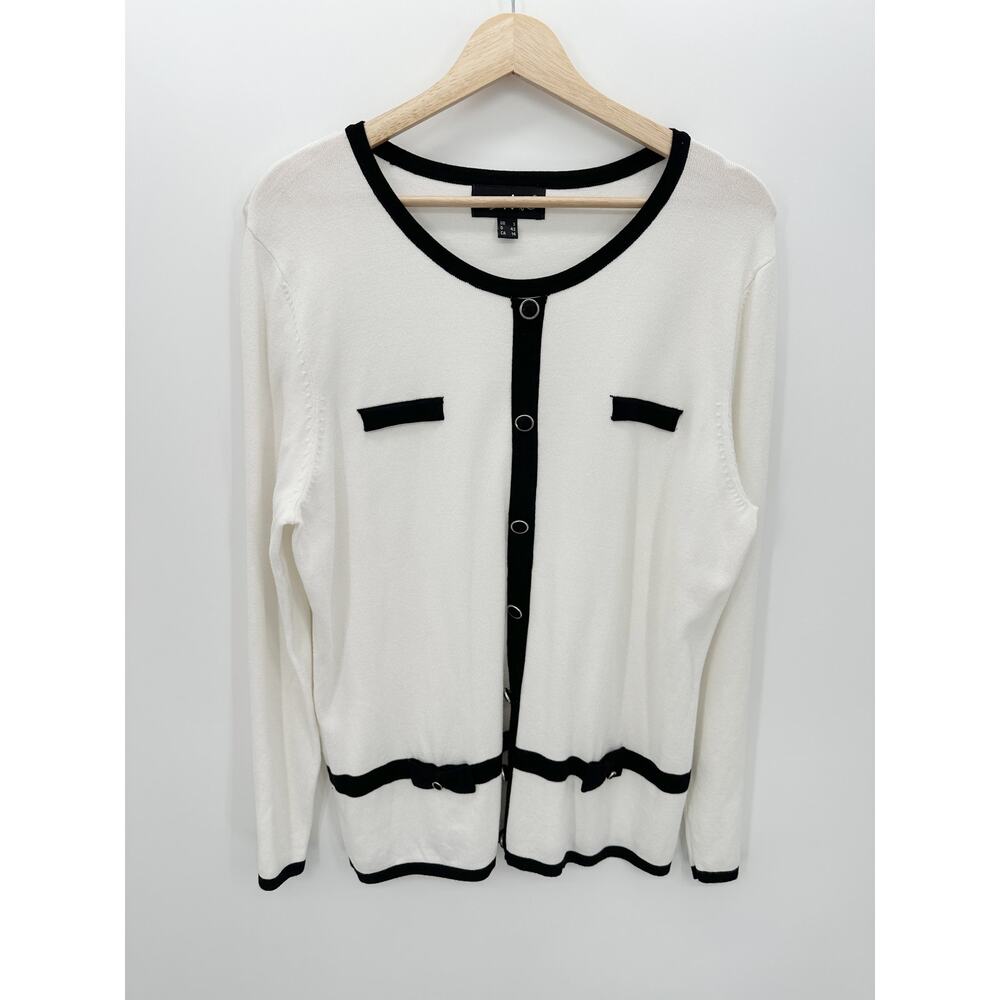 Marble Sweater Cardigan Top Women Size 14 Black White Bow Button Viscose Stretch